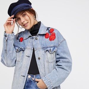Free People Rosabella denim trucker jacket.